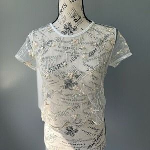 Zaful sheer cropped short sleeve floral embroidered top cottagecore Y2K